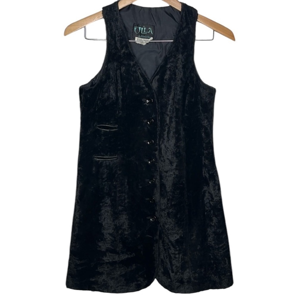 Vintage Ulla by Vicki Cooper Fur Sleeveless Button Up Mini Dress Women Size 8/7